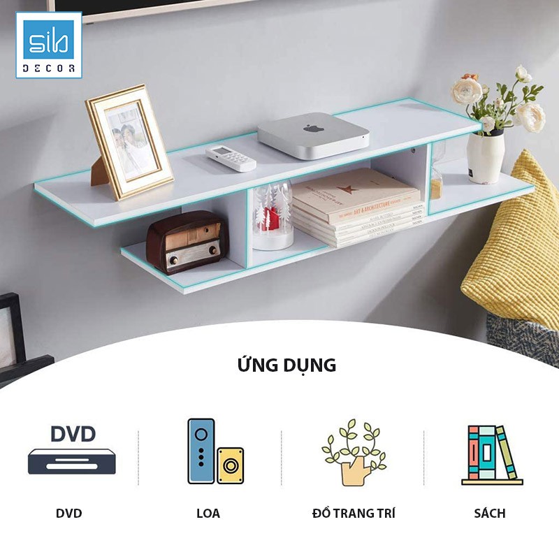 Kệ Gỗ Trang Trí Tivi Treo Tường SIB Decor, Thiết Kế Đơn Giản Với 02 Lỗ Luồn Dây Điện Nắp Kim Loại Cao Cấp