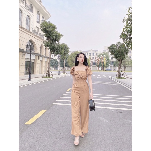 Jumpsuit đồ thiết kế xoắn nơ ngực, form chuẩn sang trọng