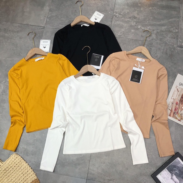 Áo thun dài tay cổ tròn trơn chất cotton zip đẹp | BigBuy360 - bigbuy360.vn