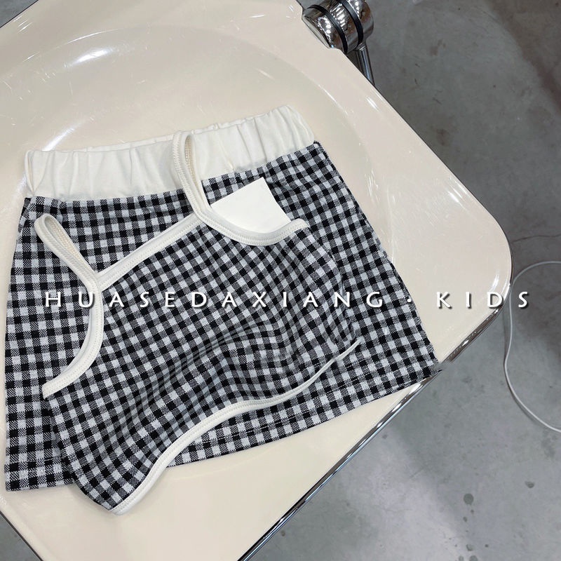 Bộ Áo Thun Tay Ngắn Và Váy 2 Dây Họa Tiết Ca Rô Phong Cách Hàn Quốc Dành Cho Bé Gái 10 Tuổi