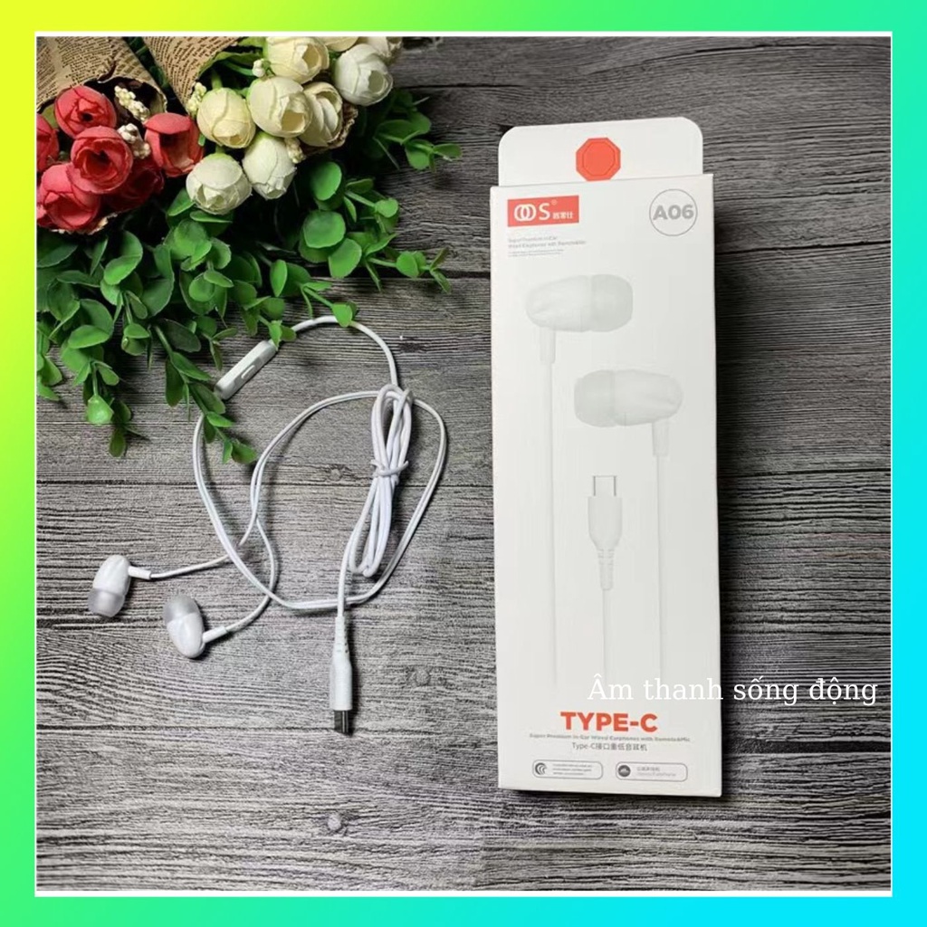 Tai nghe dây nhét tai A06 Type-C có micro đàm thoại tiện lợi Âm bass mạnh mê