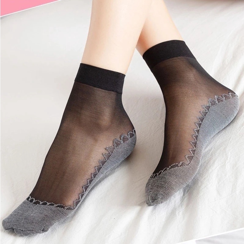 Set 10 Đôi Tất Lụa Mỏng Mềm Mại Thoáng Khí Chống Trượt Thời Trang Xuân Hè Cho Nữ