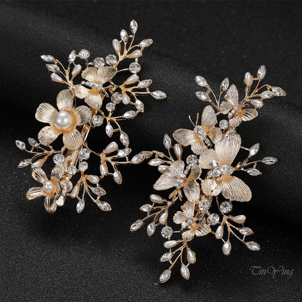 GETNOIVAS Set 2 Kẹp Tóc Hình Hoa Đính Đá Sang Trọng Cho Cô Dâu