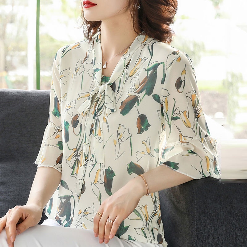 Áo Kiểu Tay Lỡ In Họa Tiết Hoa Thời Trang Mùa Hè Dành Cho Phụ Nữ Trung Niên