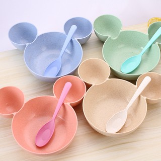 Set bát ăn dặm Mickey làm từ lúa mạch an toàn cho bé có kèm thìa