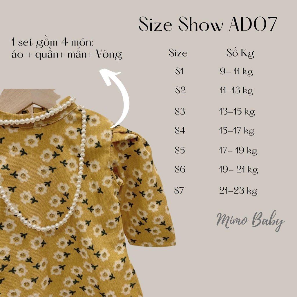 Áo dài nhung tăm hoa vàng cao cấp hàng thiết kế cho bé Mimo Baby AD07