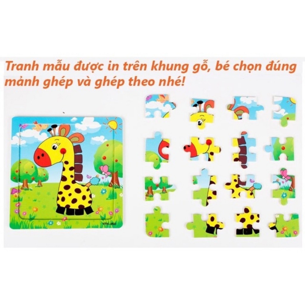 Tranh Xếp Hình Sáng Tạo 9 Mảnh Khung Bảng Gỗ Cho Bé 1- 5 Tuổi