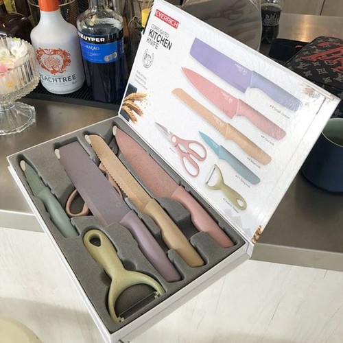 Bộ dao cắt nhà bếp Kitchen 6 món, nhiều màu sắc bắt mắt, thiết kế hiện đại (CÓ HỘP ĐỰNG)