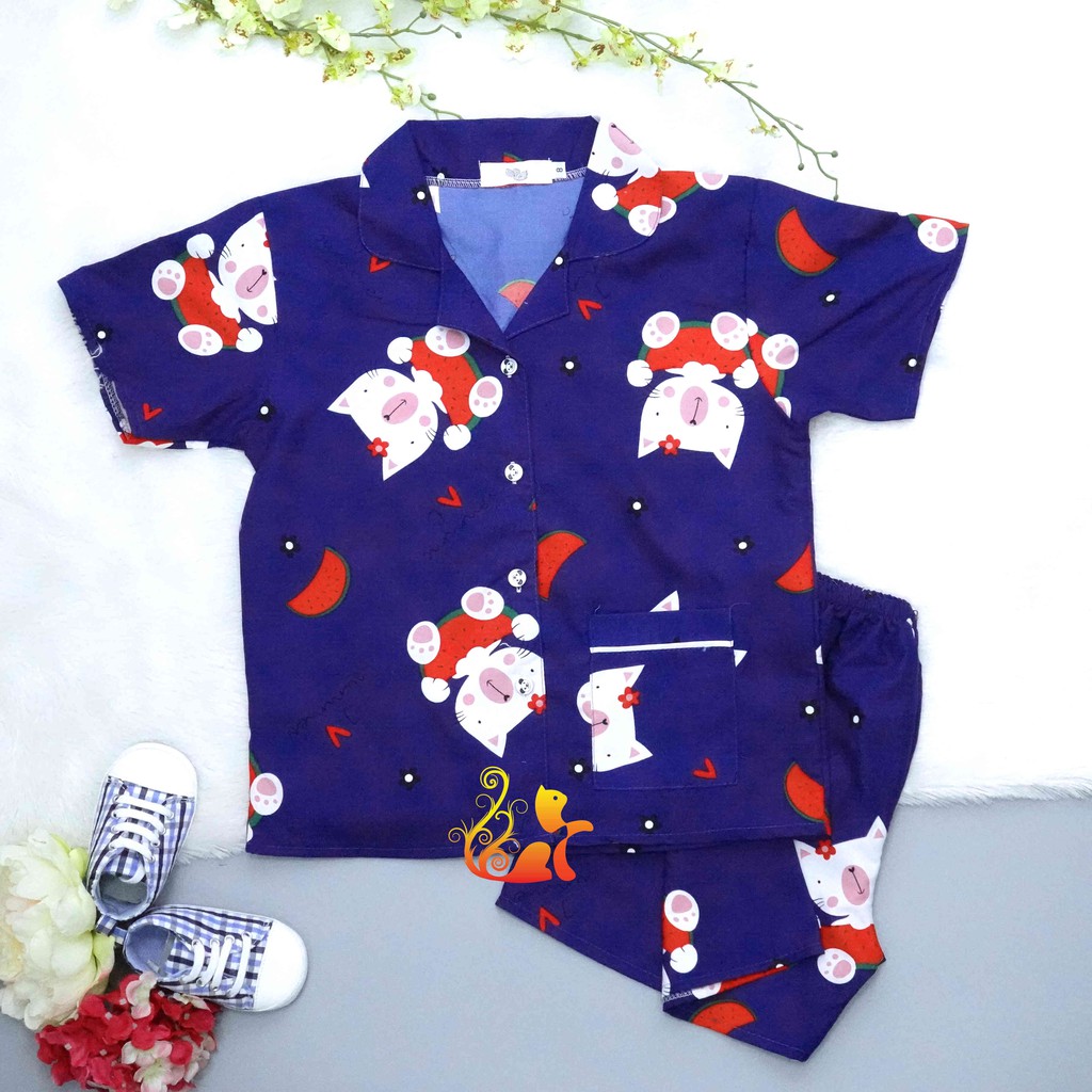 Đồ Bộ Mặc Nhà &quot;Mèo - Dưa hấu&quot; Pijama Kate Thái - Cho Bé 8 - 38kg.