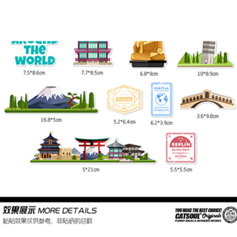 25Pcs World Tourist Attractions Logo Stickers Luggage Travel Stickers Wall Door Decoration