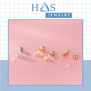 Bông tai nữ H.A.S hình vương miện đính đá Baguette - HBT14