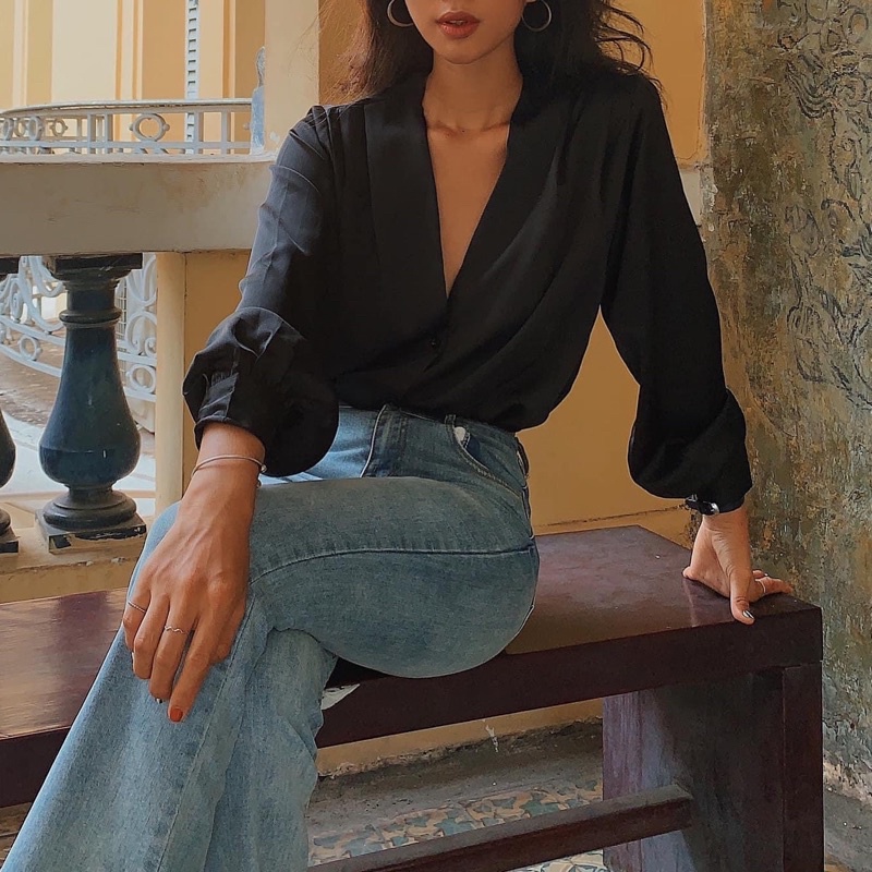 Áo Sơmi Lụa Màu Trơn Denne  | FLANH