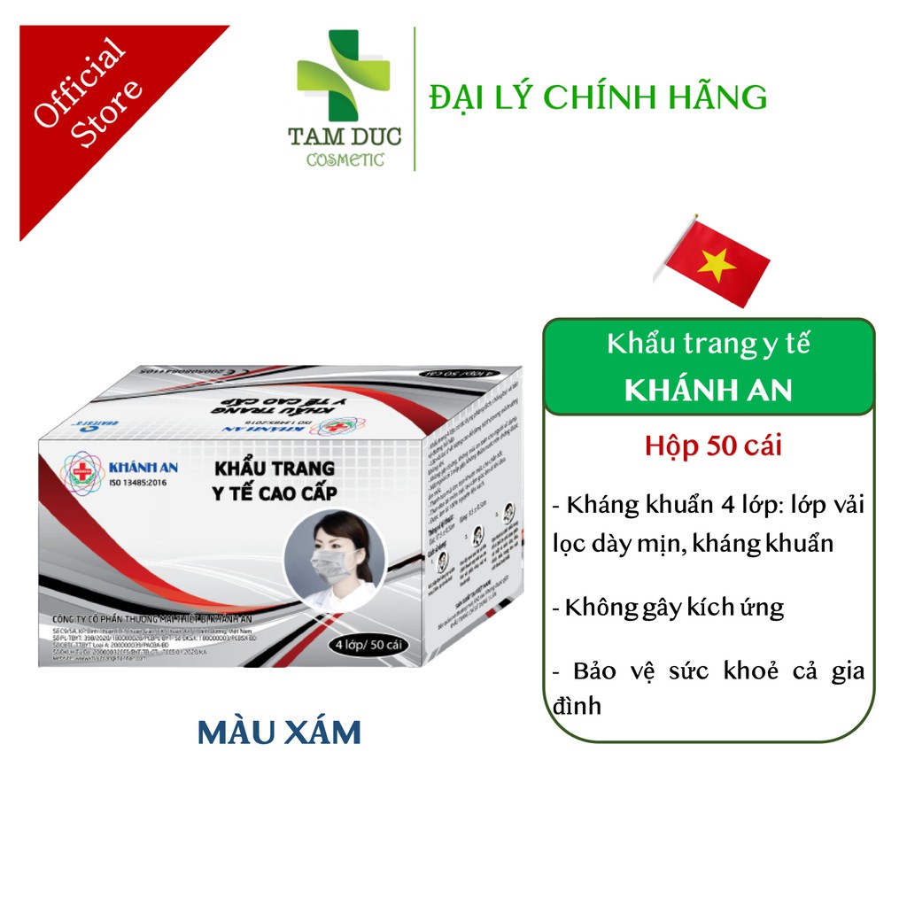 Khẩu Trang Y Tế KHÁNH AN 4 Lớp Kháng Khuẩn Cao Cấp Màu Xanh - Xám - Hồng - Trắng Hộp 50 cái