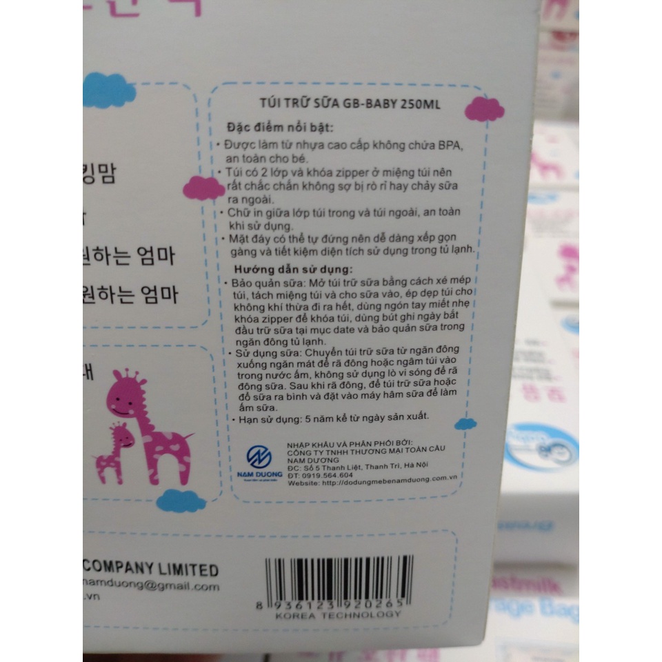 Sỉ 10 hộp 50 túi trữ sữa GB baby 250ml