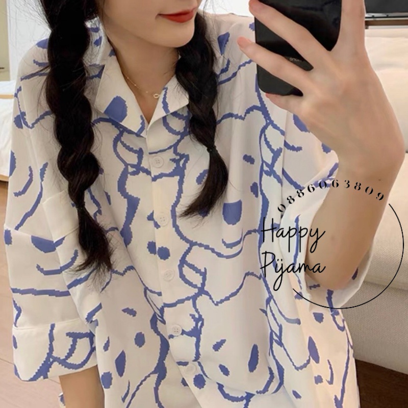 Bộ ngủ Pijama Cotton Hình Gấu CỰC HOT Hai Màu Xanh, Trắng | BigBuy360 - bigbuy360.vn