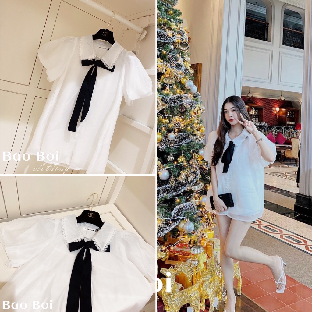 Áo sơ mi nữ, Sơ mi nữ kiểu tay bồng cổ nơ cực xinh phong cách hàn quốc M027 | BigBuy360 - bigbuy360.vn