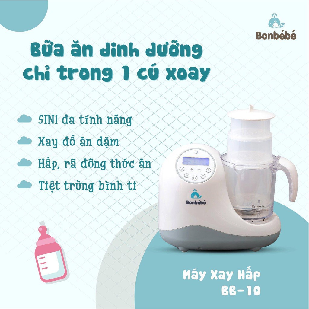 [ CHÍNH HÃNG ] Máy xay hấp tiệt trung đa năng 5 trong 1 bonbebe bb10