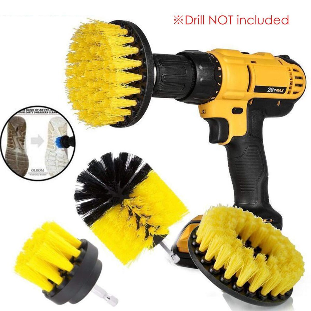 Bộ 3 đầu cọ bàn chải tròn gắn máy khoan dụng cụ chà sàn vệ sinh nhà cửa rửa xe máy ô tô siêu sạch đa năng
