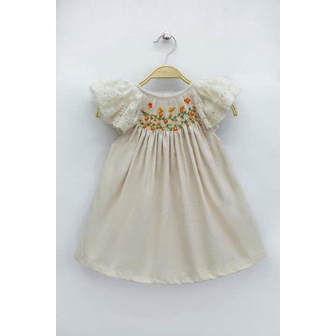 Váy Đầm Smock Cánh Tiên Phối Ren Họa Tiết Thêu Tay Dễ Thương cho bé Gái Caibaby_Store gì