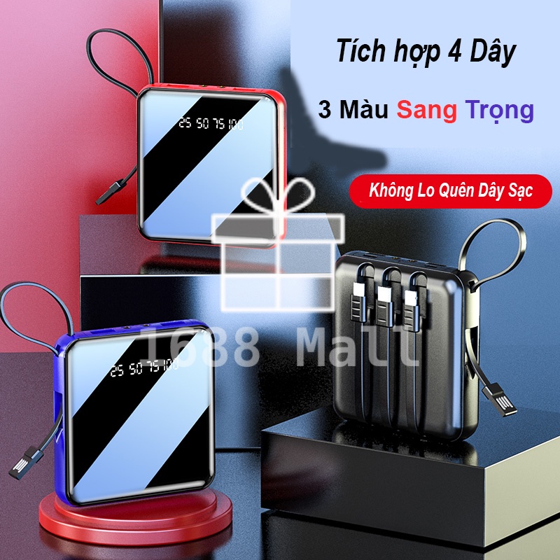 Sạc dự phòng mini 20000mAh kèm dây cáp tiện dụng, mặt gương sang trọng