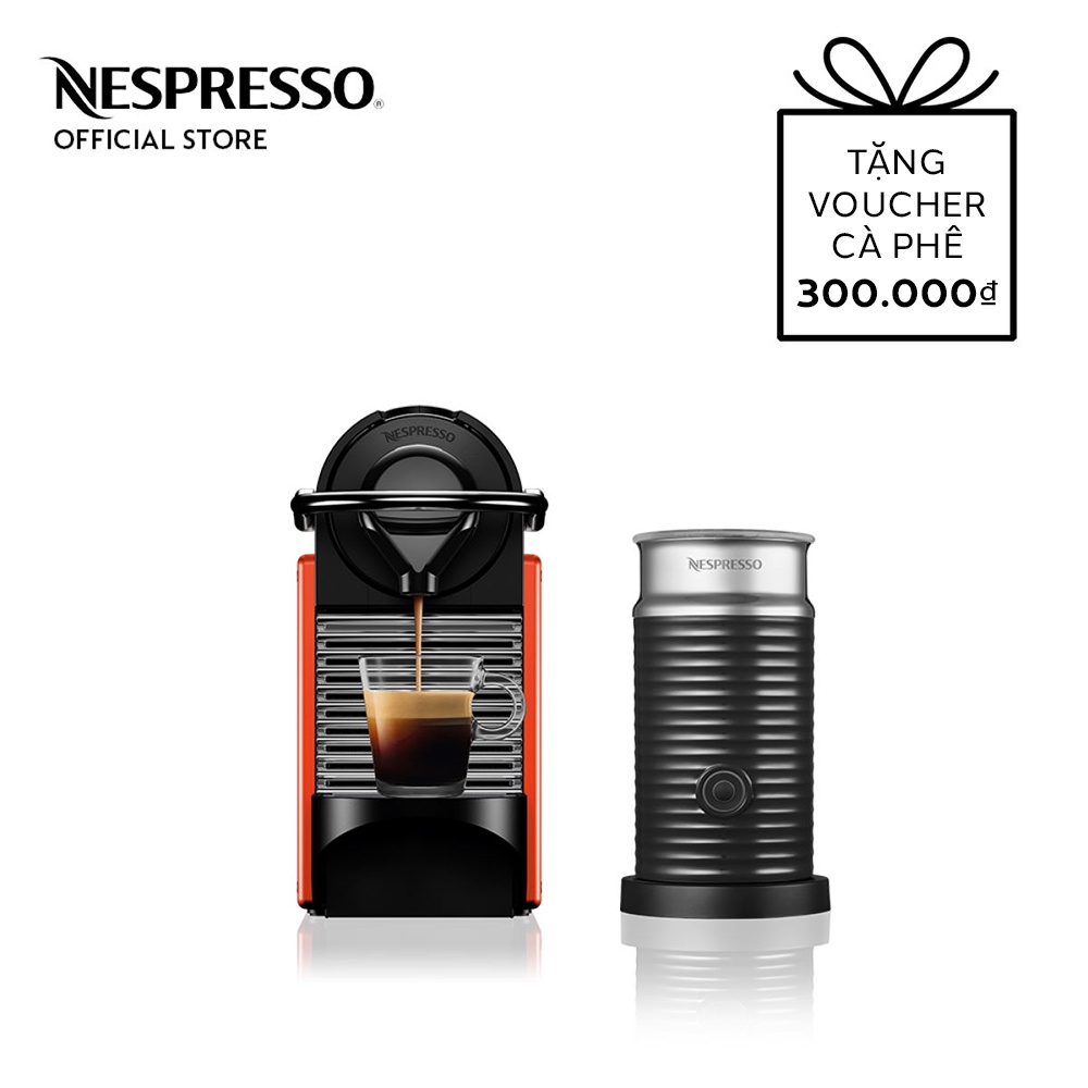 [Mã ELHADEV giảm 4% đơn 300K] Bộ máy pha cà phê Nespresso Pixie - Đỏ &amp; máy đánh sữa Aeroccino 3