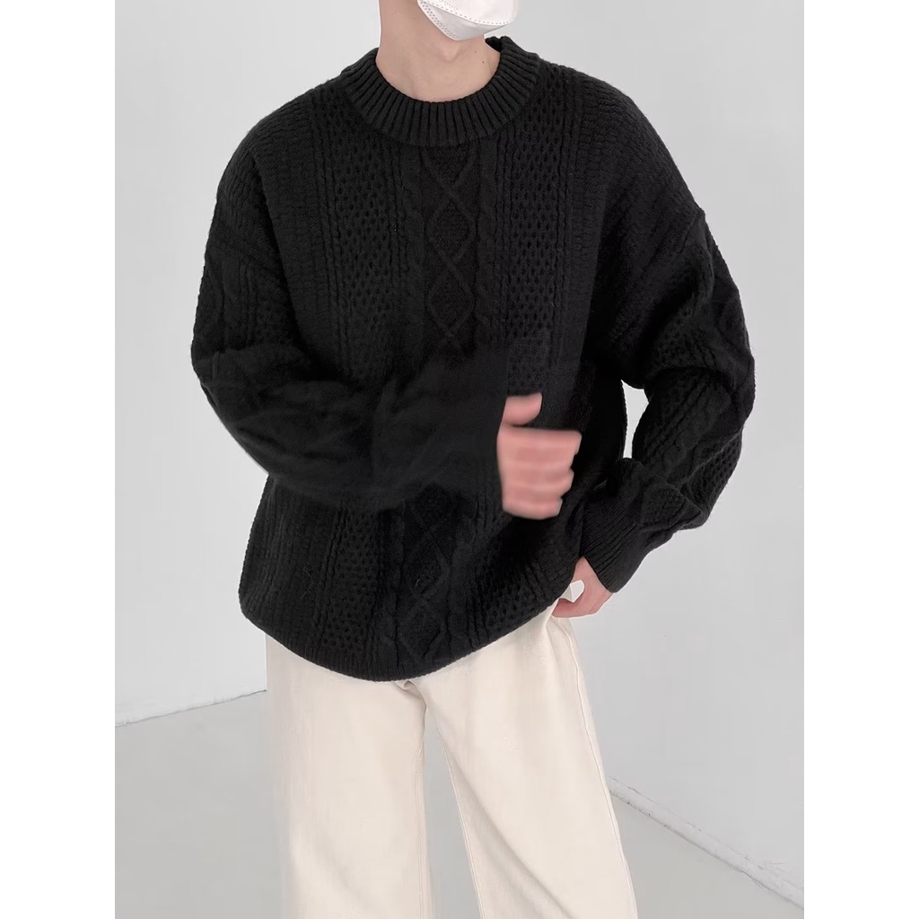 Áo sweater nam dệt kim cổ tròn dáng rộng màu sắc đơn giản lựa chọn phong cách Hàn Quốc nhật bản áo sweater form rộng unisex áo sweater trơn simple cotton áo len nam dài tay bigsize