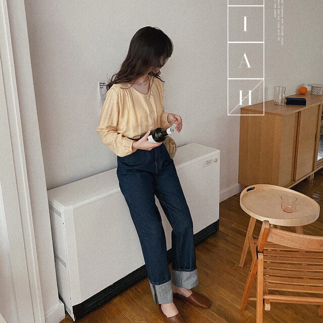 SUXI Áo Sơ Mi Tay Dài Cổ Tròn Màu Sắc Đơn Giản Dễ Phối Đồ Cho Nữ