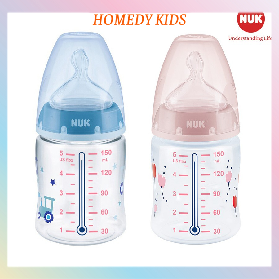 Bình sữa NUK PP cảm biến nhiệt cho trẻ sơ sinh núm ti S1-M (150ml, 300ml), S2-M ( 300ml) NUK01 Homedy Kids