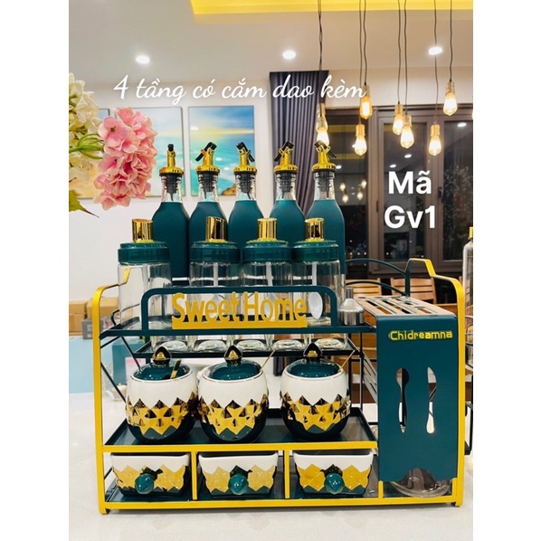 Bộ gia vị nhà bếp sứ sương viền vàng hình hươu - Hũ gia vị đẹp - Decor bếp