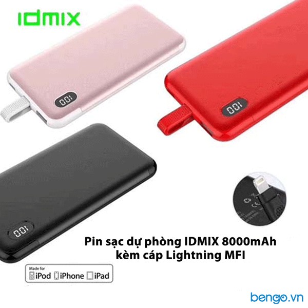 Pin sạc dự phòng IDMIX 8000mAh kèm cáp Lightning MFI - P8000i