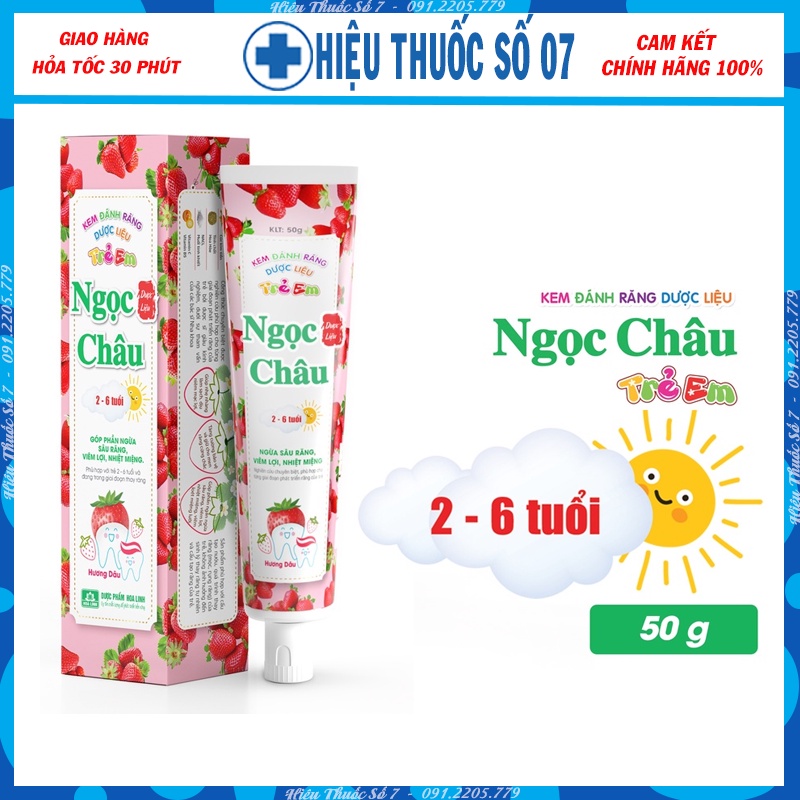 Kem đánh răng dược liệu Ngọc Châu Trẻ Em hương dâu (2 - 6 tuổi).