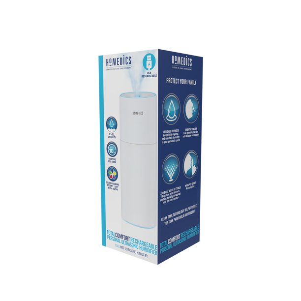 Máy tạo ẩm mini công nghệ siêu âm dùng pin sạc Homedics UHE-CMP15-WT