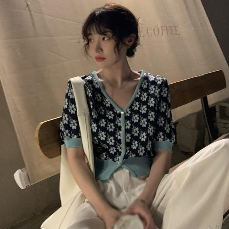 Áo cardigan ngắn tay in họa tiết phong cách cổ điển dành cho nữ