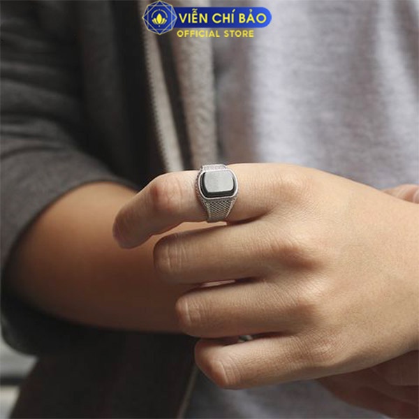 Nhẫn bạc nam Dubai đá đen chất liệu bạc Thái 925 sang trọng lịch lãm thương hiệu Viễn Chí Bảo N101191