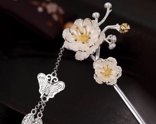 Trâm cài tóc hoa đào, bằng bạc 925
