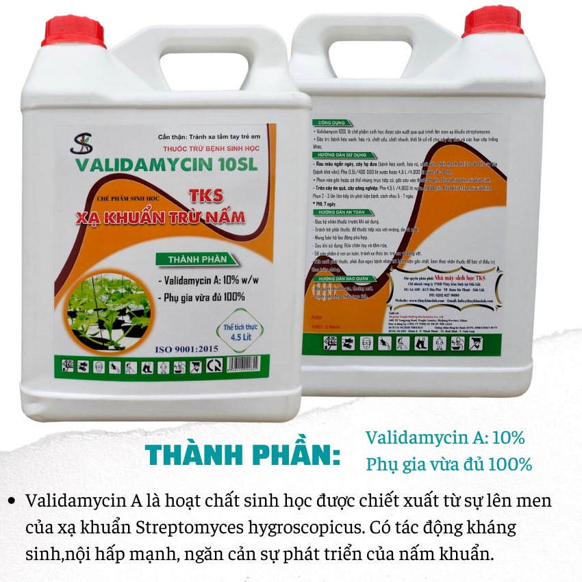 VALIDAMYCIN 10 SL: Xạ Khuẩn Trừ Nấm Bệnh Cho Cây Trồng - Can 4.5 Lít
