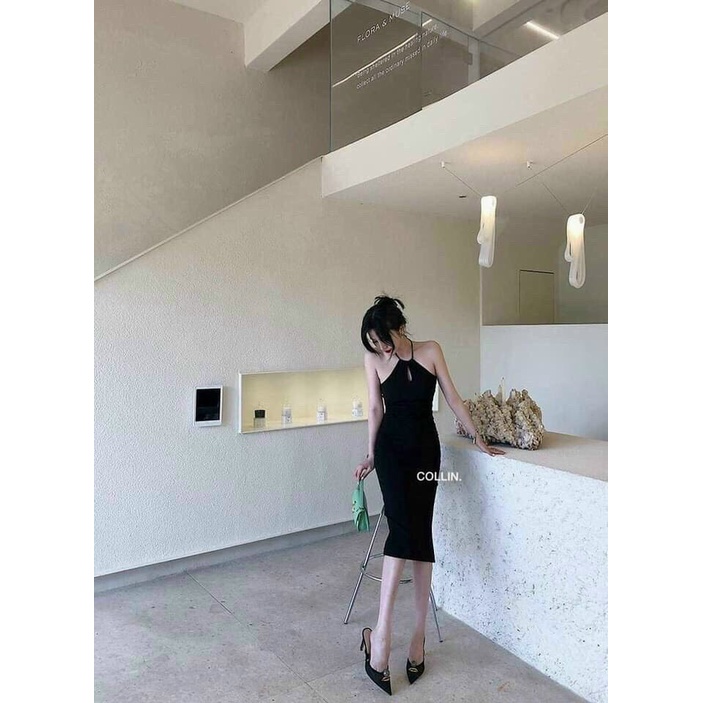 Đầm thun cột dây cổ yếm ôm body tôn da tôn dáng mặc cực sang