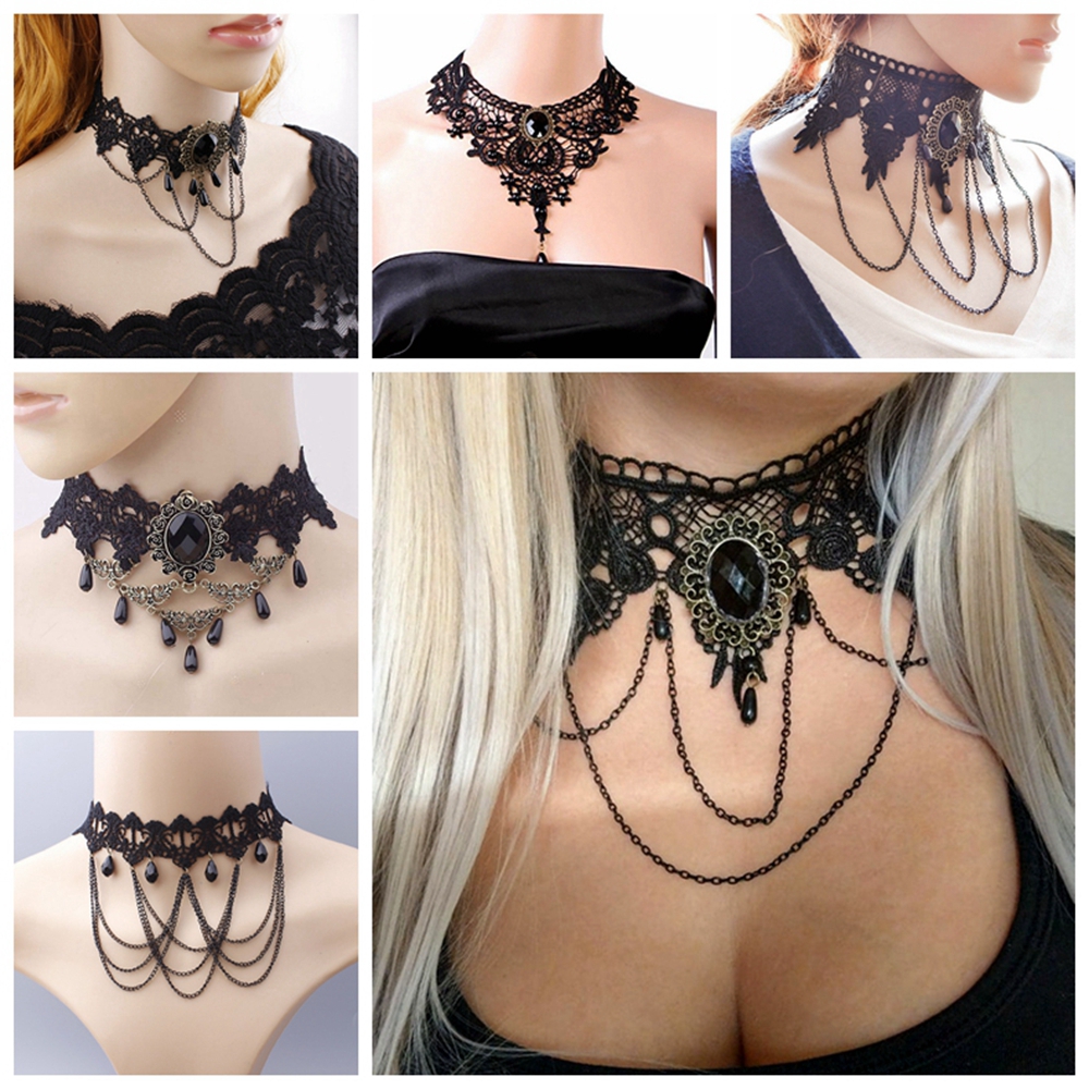 LUCKY Sexy Jewelry Victorian Steampunk Style Vintage Black Lace Necklace