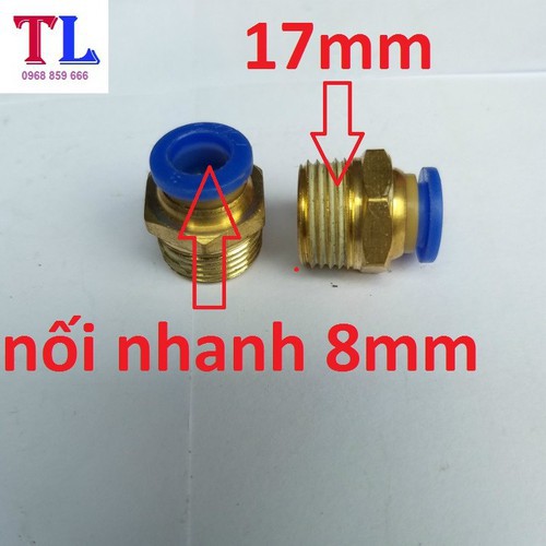 Đầu nối đồng ren ngoài 17mm nối với ống phun sương 8mm