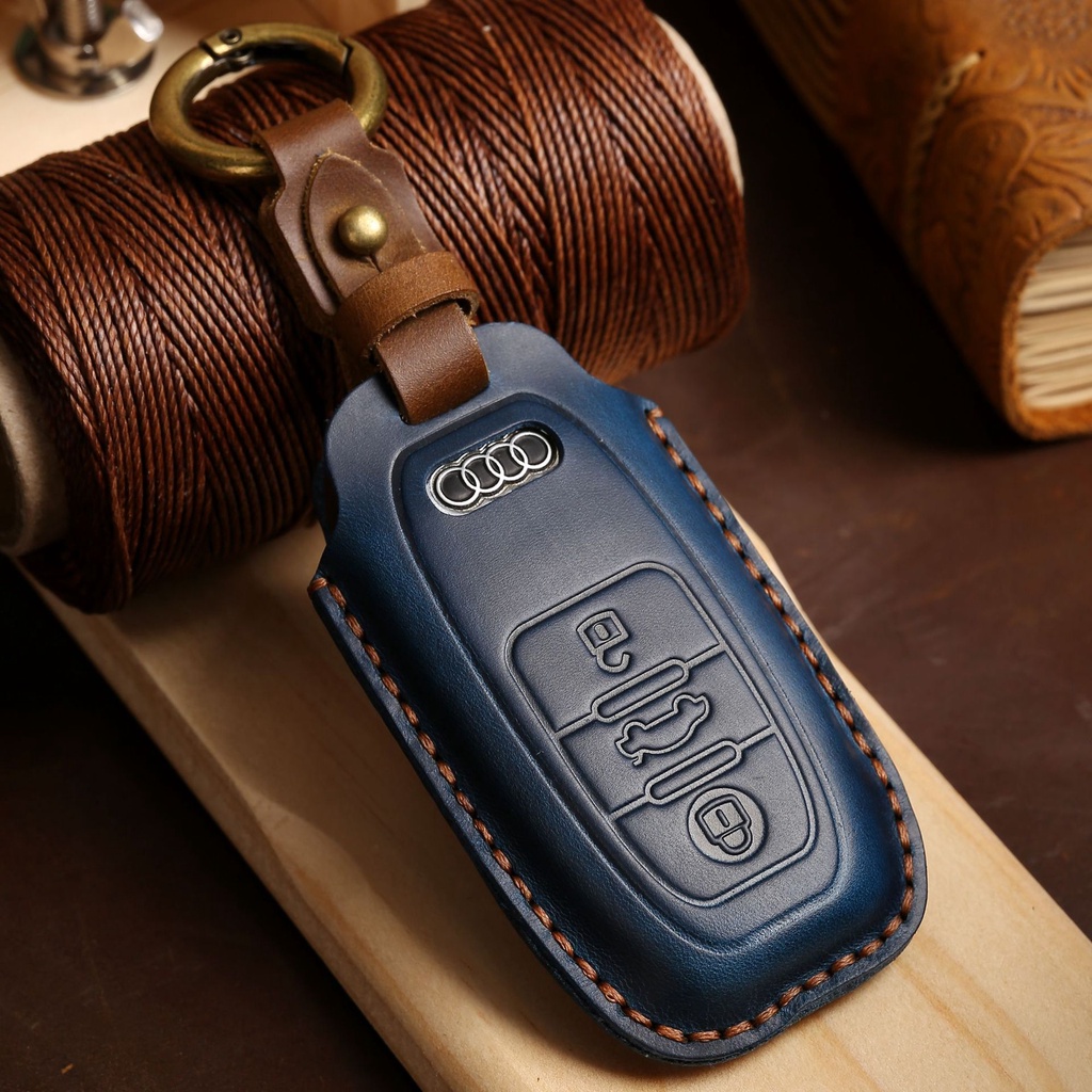 [MOL SHOP] Vỏ chìa khóa Thích hợp cho Audi A6Q3 Bảo vệ Q5 Da thật A3 Mô hình khởi động một nút chuyê