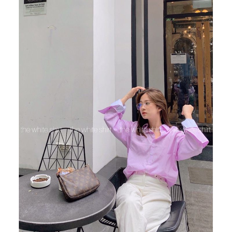 NARYN SHIRT - áo sơ mi kẻ cách điệu 2 ống tay màu hồng