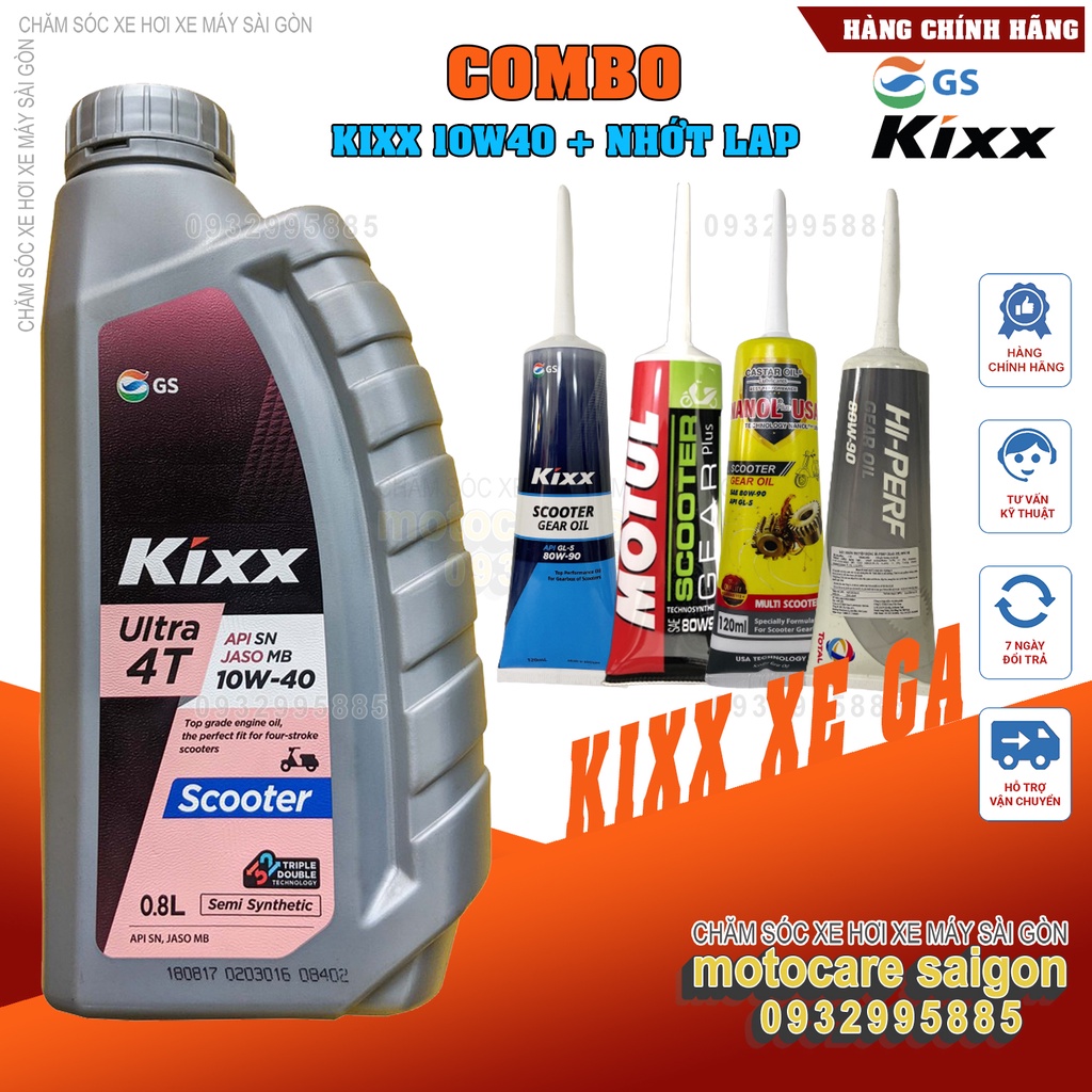 Combo Nhớt xe tay ga Kixx scooter API SL 10W40 800ml và nhớt lap