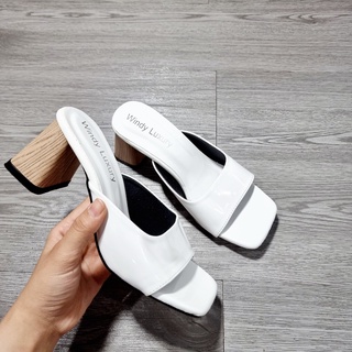 Dép Cao Gót Nữ 5 Phân Gót Vuông Vân Gỗ Quai Ngang Đẹp - MS 125