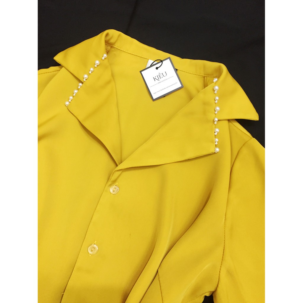 Áo Sơ Mi Nữ 💖𝑭𝒓𝒆𝒆𝒔𝒉𝒊𝒑💖 Áo Cổ Vest Nữ Công Sở Màu Vàng, Đen, Trắng | BigBuy360 - bigbuy360.vn