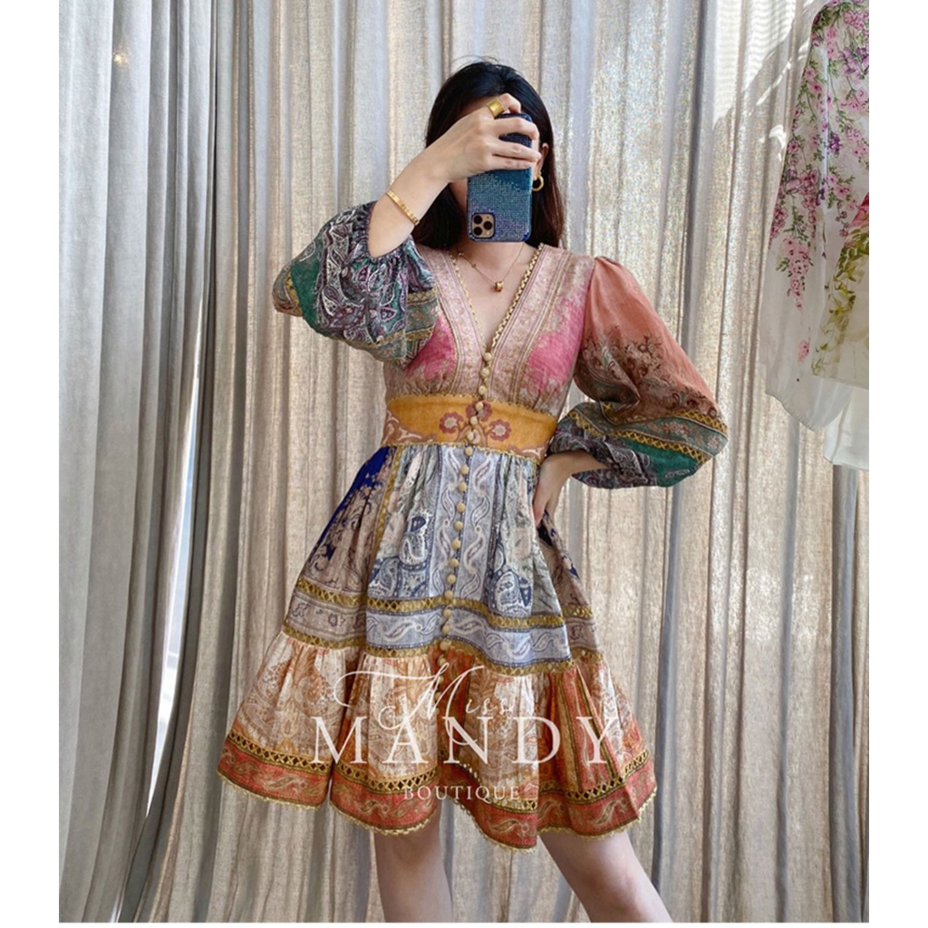 Đầm nữ thời trang cao cấp Zimmermann thiết kế họa tiết cổ điển, phong cách thanh lịch