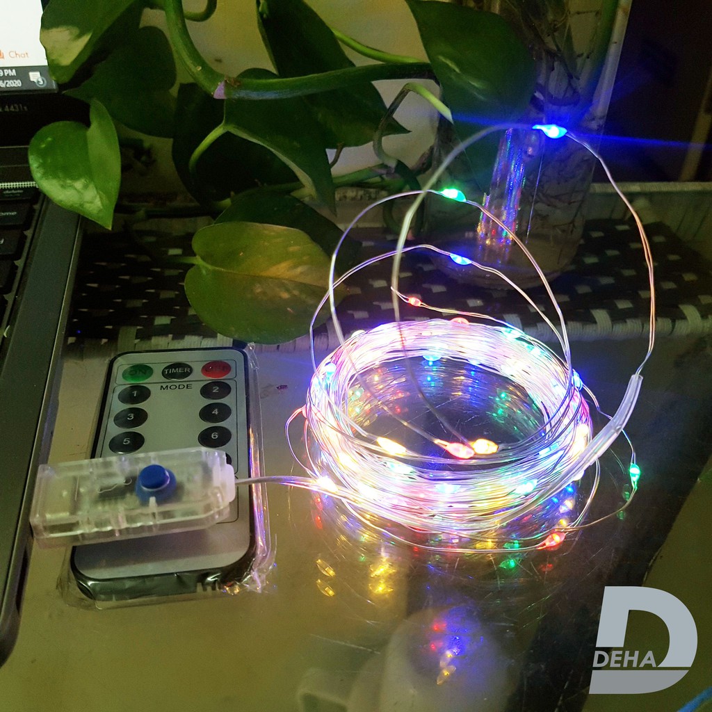 Dây đèn led đom đóm DEHA nguồn USB có điều khiển trang trí nhiều màu 8 chế độ nháy 20 mét 10 mét 5 mét