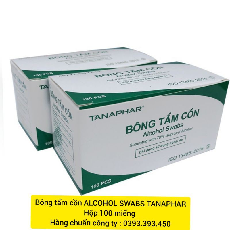 [ HÀNG CHUẨN CÔNG TY] Bông tẩm cồn ALCOHOL SWABS TANAPHAR 70 độ hộp 100 miếng