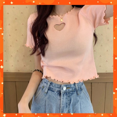 Áo Croptop Khoét Trái Tim Ngực Tay Viền AL16