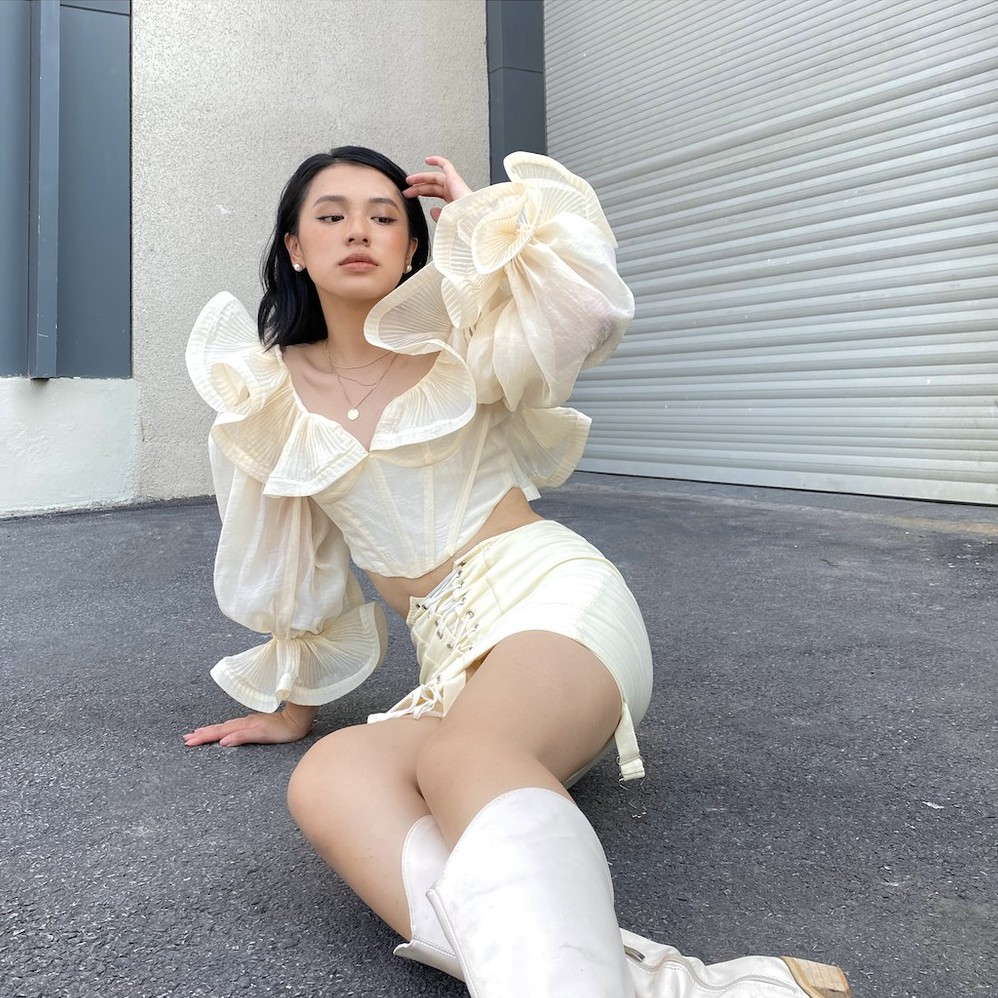 Áo Corset Cổ Bèo Và Chân Váy Bồng Bềnh Shelly (Kem/Hồng/Xanh/Cam)