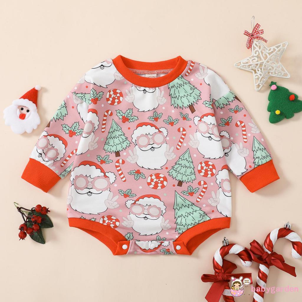 Áo Liền Quần Tay Dài In Hình Cây Thông Giáng Sinh Dành Cho Bé Trai Gái 0-18 Tháng Tuổi